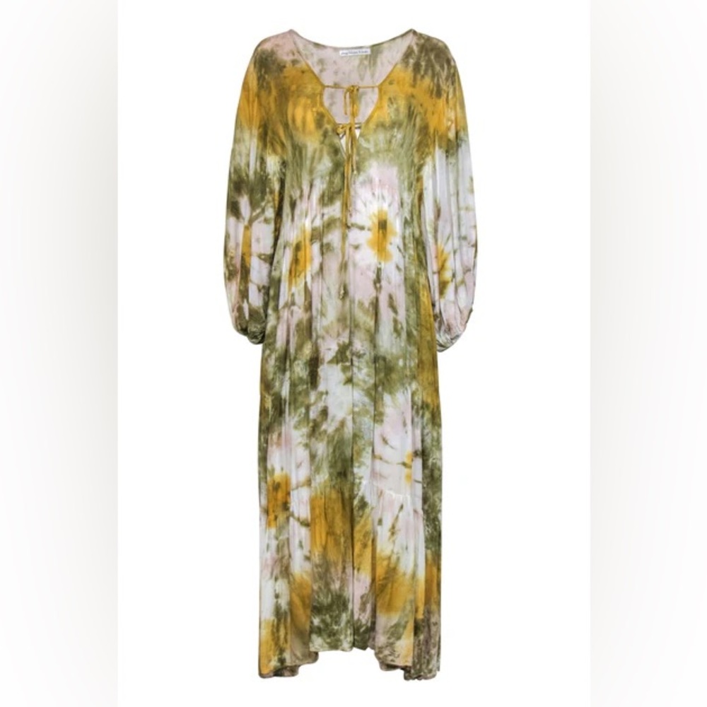 Young Fabulous & Broke Dawn Tiered Maxi Dress Green Yellow Tie Dye Size Medium